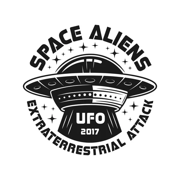 UFO ή εξωγήινους διαστημόπλοιο διάνυσμα μαύρο έμβλημα — Διανυσματικό Αρχείο