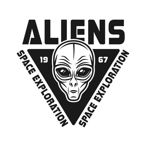 Aliens vector black emblem with face of humanoid — Stock Vector