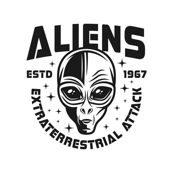Emblema Alien testa vettore nero in stile vintage — Vettoriale Stock