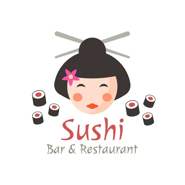 Sushi, Geisha isoliertes Vektor-Logo-Konzept — Stockvektor