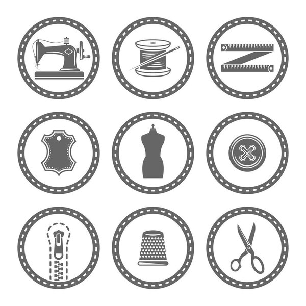 Tailor accessories round vector black icons