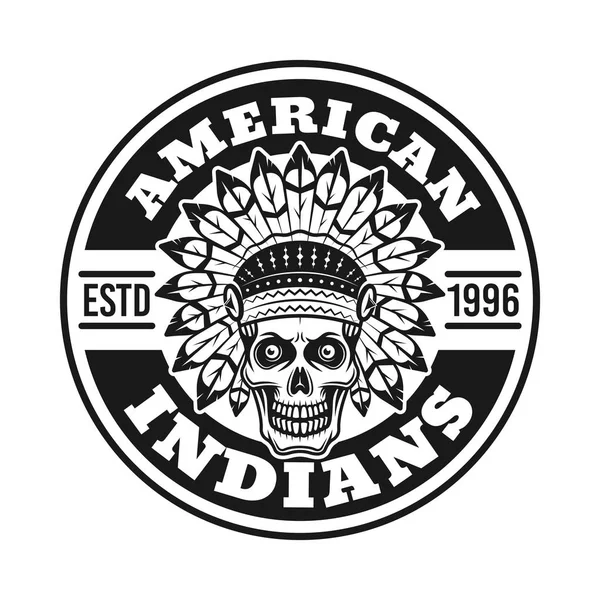 Amerika yerlileri Şef kafatası ile rozet vektör — Stok Vektör