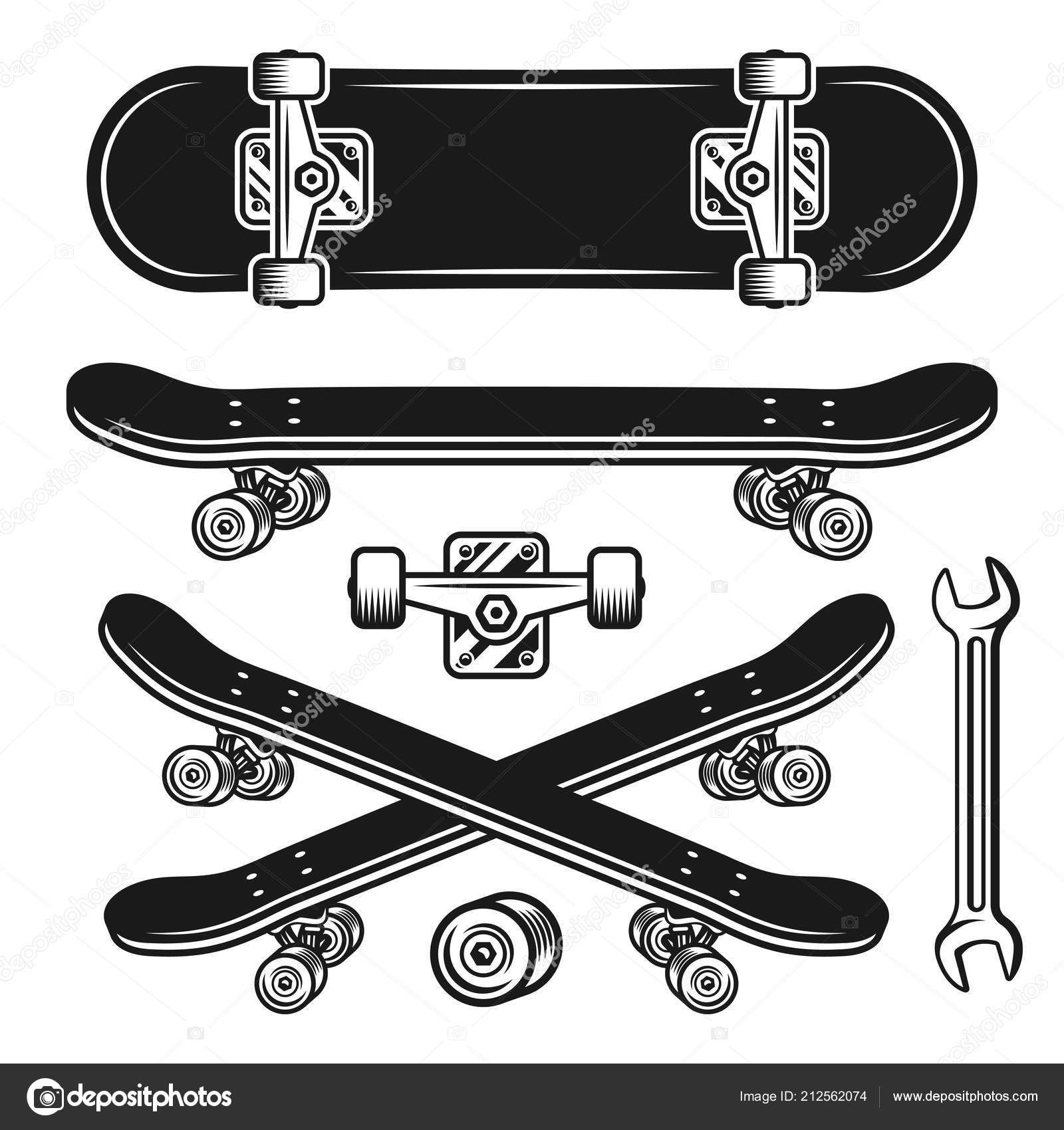 Skateboard parts set of vector objects or elements — Stock Vector