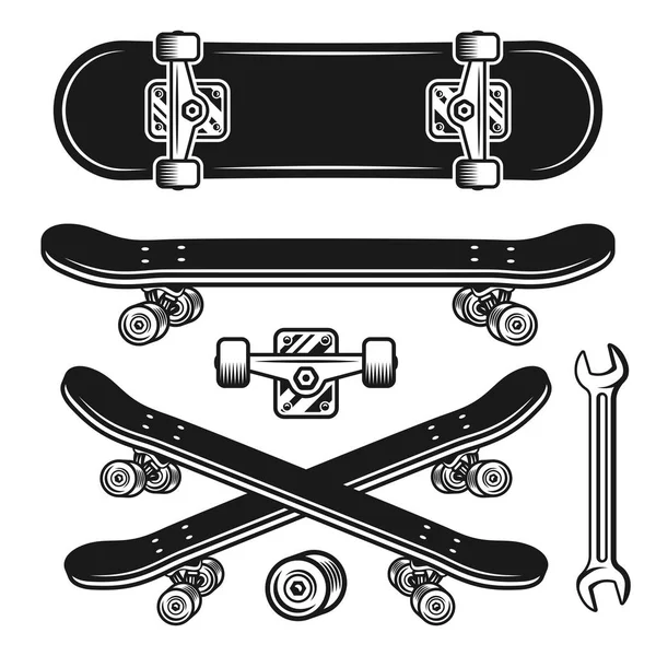 Skateboard Teile Set von Vektorobjekten oder Elementen — Stockvektor