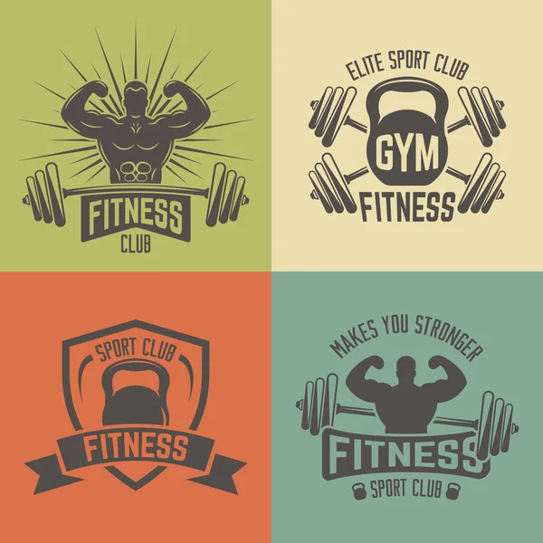 Fitness deporte club vector vintage emblemas — Archivo Imágenes Vectoriales