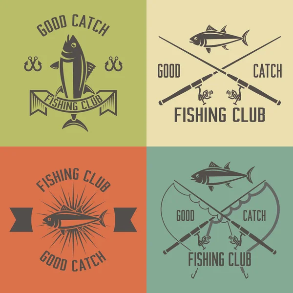 Club de pesca conjunto de emblemas de vectores vintage — Vector de stock