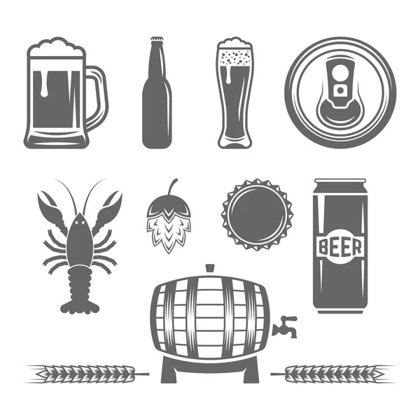 Элементы монохромного дизайна пива и пивоварни — стоковый вектор