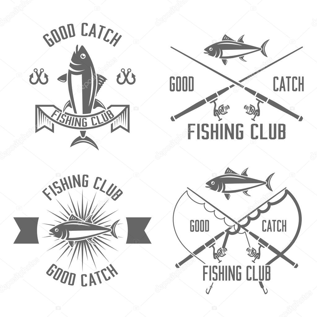 Fishing club set of vector vintage black emblems
