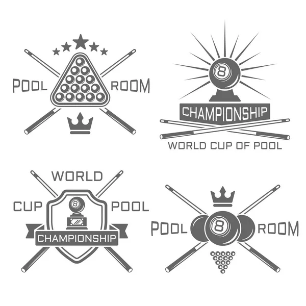 Pool room set di emblemi vettoriali monocromatici — Vettoriale Stock
