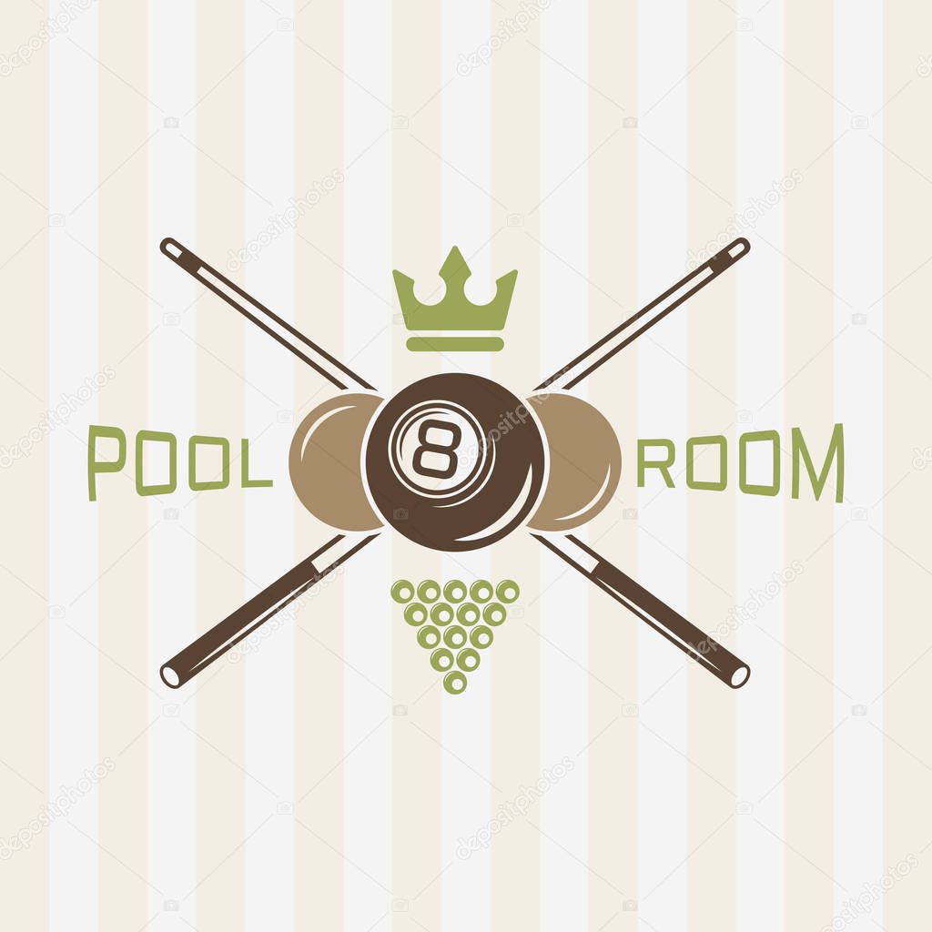 Billiard club or pool room colored vector emblem