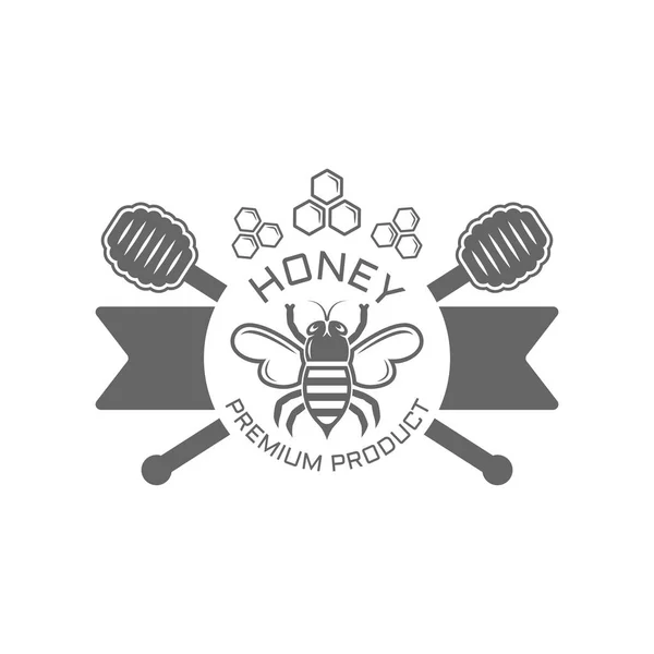 Mel e abelha isolado vetor emblema preto —  Vetores de Stock