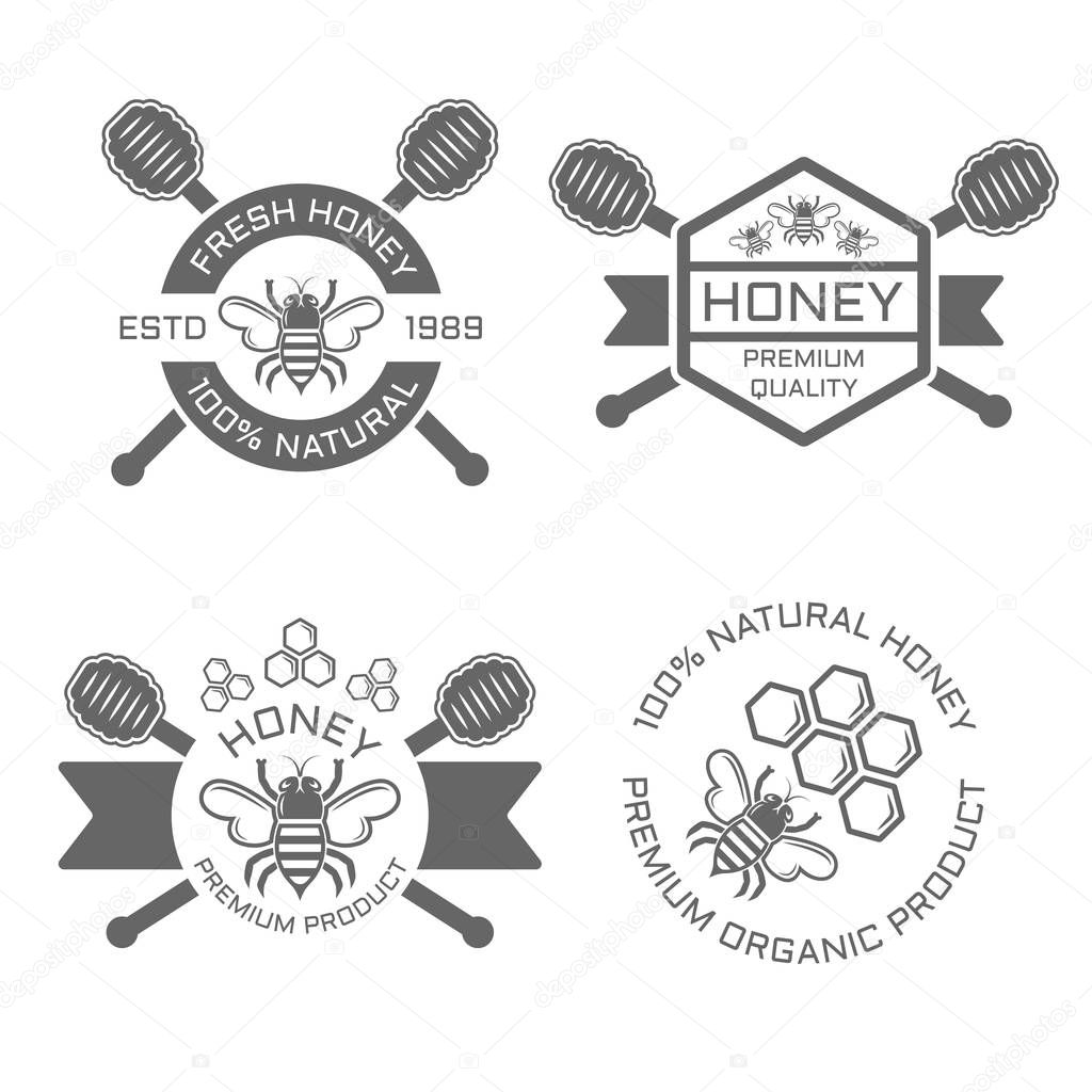 Honey set of monochrome vector emblems