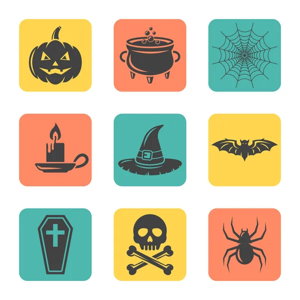 Halloween isolé vecteur plat design icônes carrées — Image vectorielle