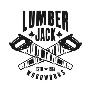 İki çapraz testere oduncu vektör vintage amblemi 