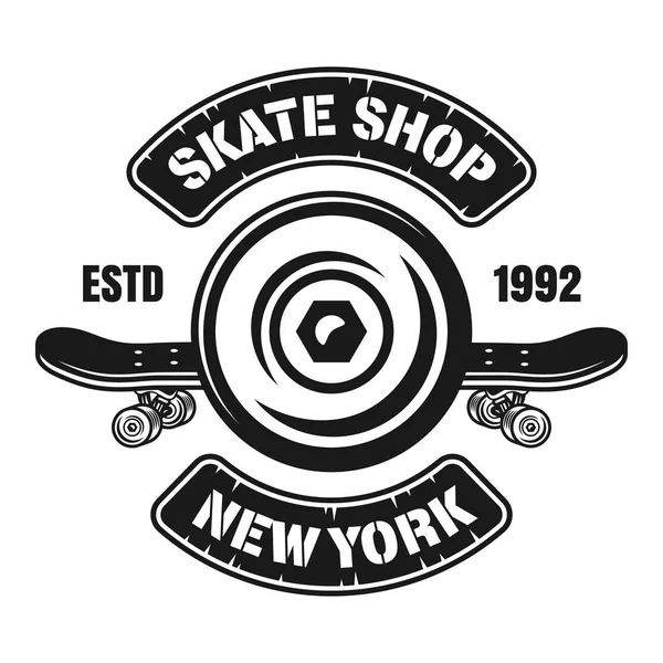 Emblema de vetor de skate com roda e convés — Vetor de Stock