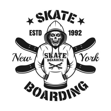 Kafatası hoodie ve iki paten güverte amblemi vektör