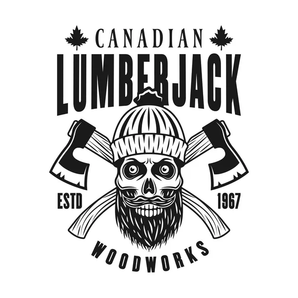 Canadese bebaarde lumberman skull vector embleem — Stockvector