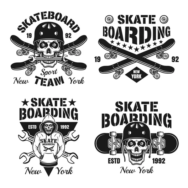 Conjunto de skate de quatro emblemas isolados vetoriais — Vetor de Stock