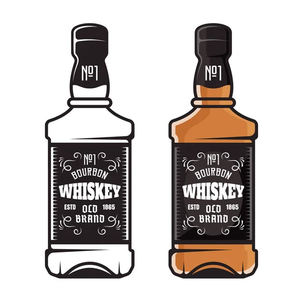 威士忌瓶两种颜色和黑色的样式 — 图库矢量图片