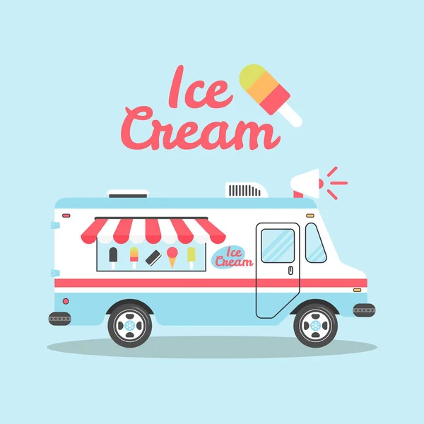 Ice cream truck vektorové ploché barevné ilustrace — Stockový vektor