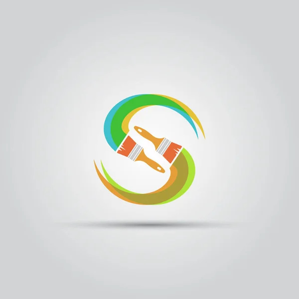 Twee verf penselen en abstracte verf swirl pictogram — Stockvector