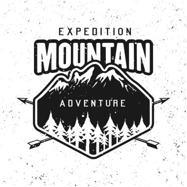 Dağlar macera siyah vektör yuvarlak rozeti