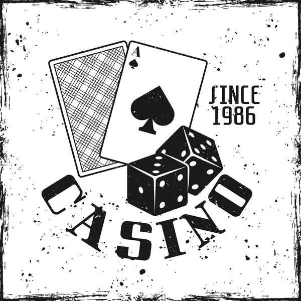 Casino Glücksspiel Emblem mit Spielkarten und Würfeln — Stockvektor