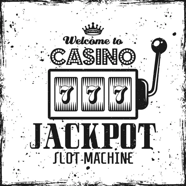 Емблема казино з ігровим автоматом та текстовим джекпотом — стоковий вектор