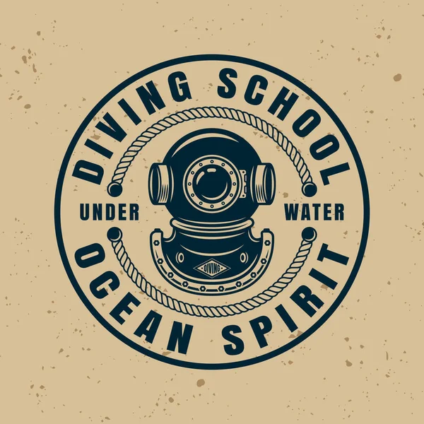 Emblema, emblema ou logotipo do vetor redondo da escola de mergulho —  Vetores de Stock