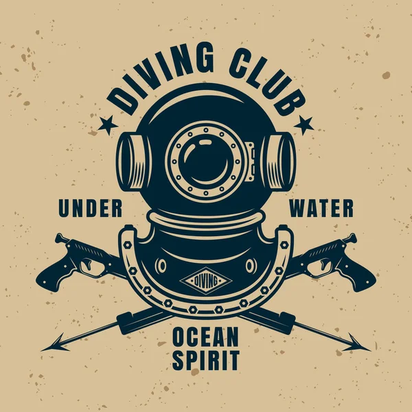 Escola de mergulho emblema vintage com duas armas de lança —  Vetores de Stock
