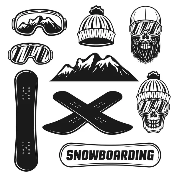 Snowboarding equipment set of vector objects — Stock Vector