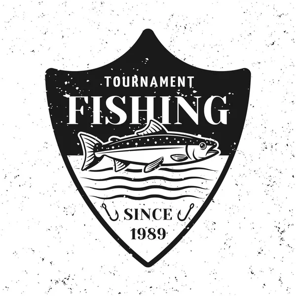 Insignia vector torneo de pesca escudo con salmón — Vector de stock
