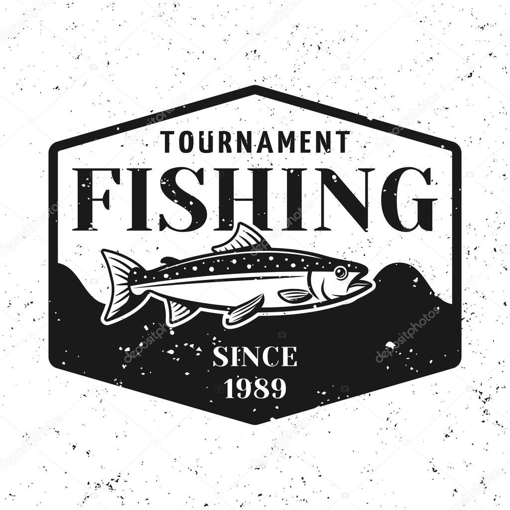 Fishing tournament vector badge shield with salmon