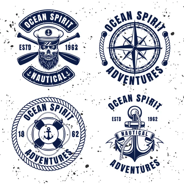 Nautical set vector vintage emblems or badges — Stock Vector