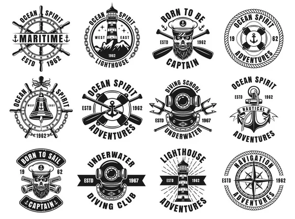 Nautical thematic big set of vector retro emblems — Stock Vector