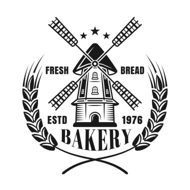 Yel değirmeni ve buğday ekmek için siyah amblemi vektör