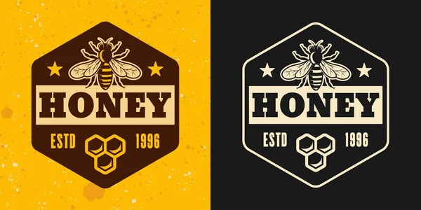 Miel y abeja dos estilos emblema vectorial — Vector de stock