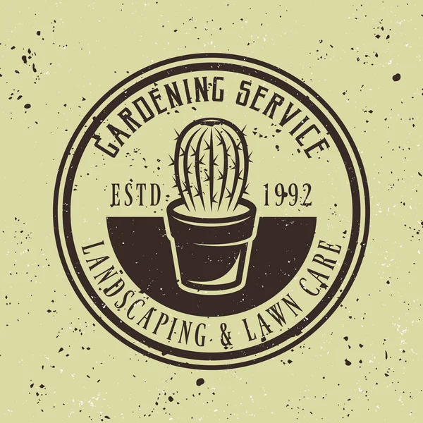 Emblema de vetor de serviço de jardinagem com cacto —  Vetores de Stock