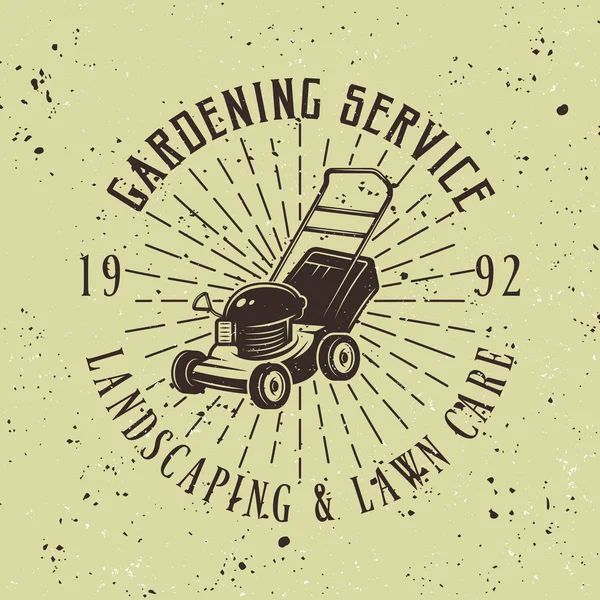 Emblema de vetor de serviço de jardinagem com cortador de grama —  Vetores de Stock