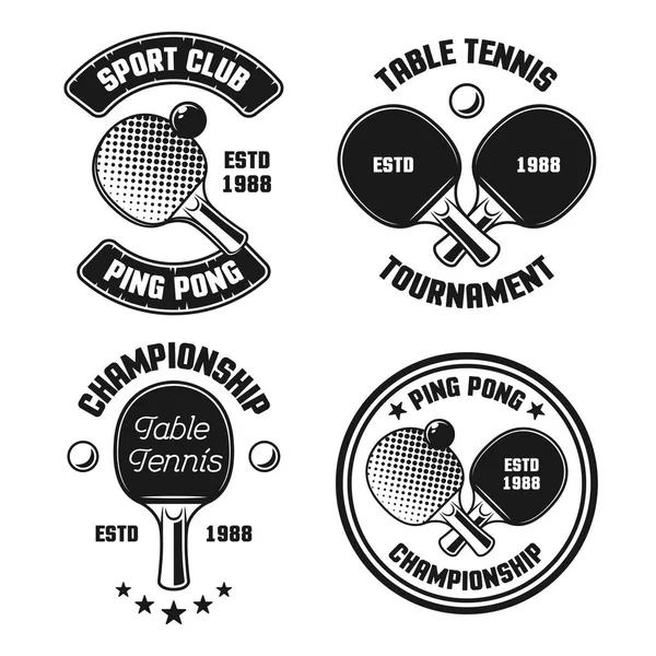 Set da ping pong di quattro emblemi vettoriali vintage — Vettoriale Stock