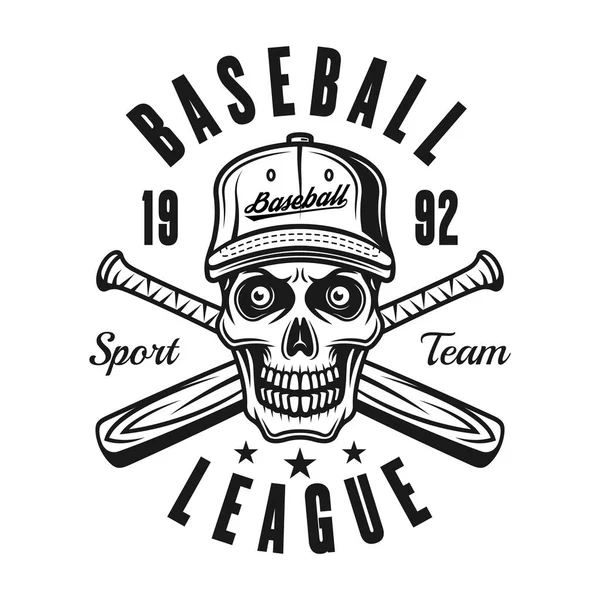 Emblème vecteur de baseball avec crâne et deux chauves-souris — Image vectorielle