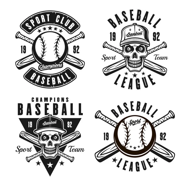 Ensemble Baseball Quatre Emblèmes Vectoriels Insignes Logos Shirts Imprimés Dans — Image vectorielle