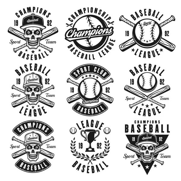 Emblèmes de baseball vecteur noir ou t-shirts imprimés — Image vectorielle