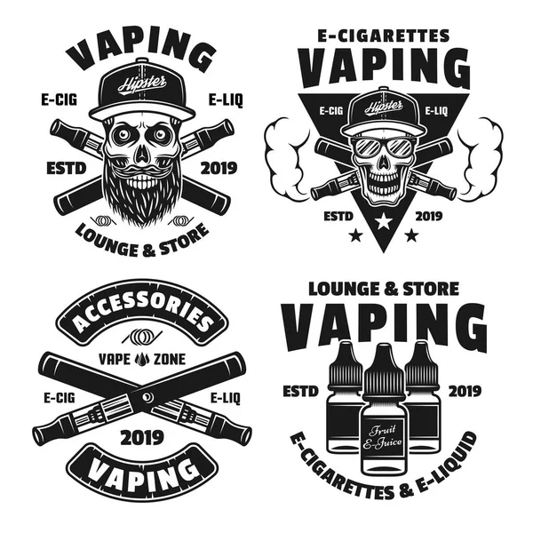 Vapeo y emblemas de vectores de cigarrillos electrónicos — Vector de stock