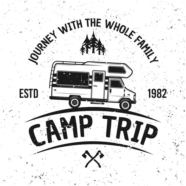 Camping van vector vintage emblème, badge ou étiquette — Image vectorielle