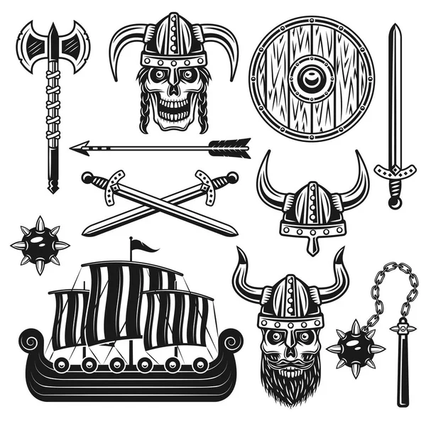Викинги и скандинавы векторные объекты — стоковый вектор