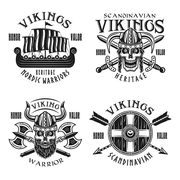 Guerreros vikingos emblemas vectoriales, etiquetas, insignias — Vector de stock