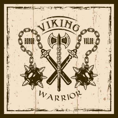 Viking vektör kahverengi amblemi morgenstern silah ile