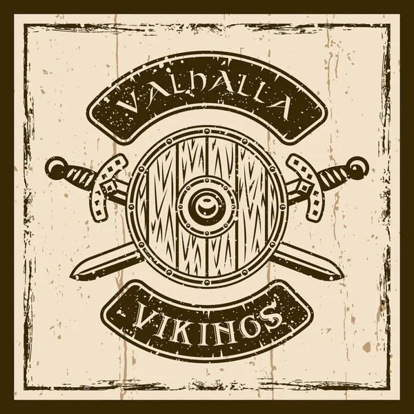 Viking sköld och svärd vektor brun emblem — Stock vektor