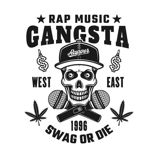 Gangsta raper lebka v snapback vektor znak — Stockový vektor